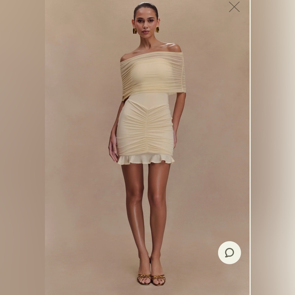 NEW WITH TAGS Meshki Caspian Slinky And Mesh Off Shoulder Mini Dress - Ivory